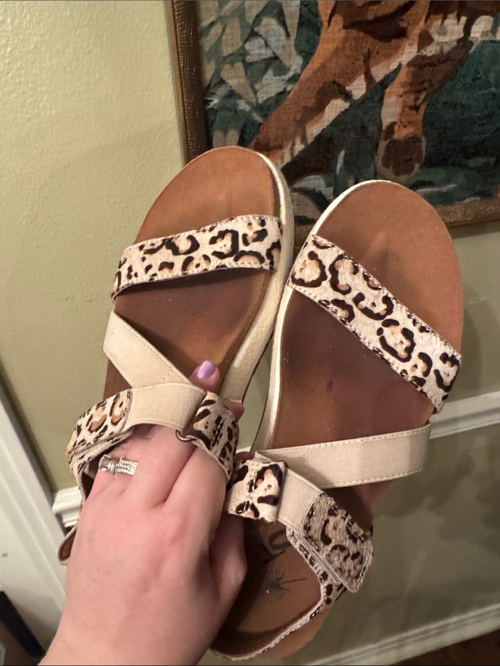 OTBT Sierra Leopard-Accent Beige and Brown Women's Sandals